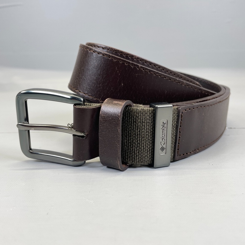 Columbia Mens Brown Leather Belt Size XL 42-44 Stitch Detail Classic Buckle